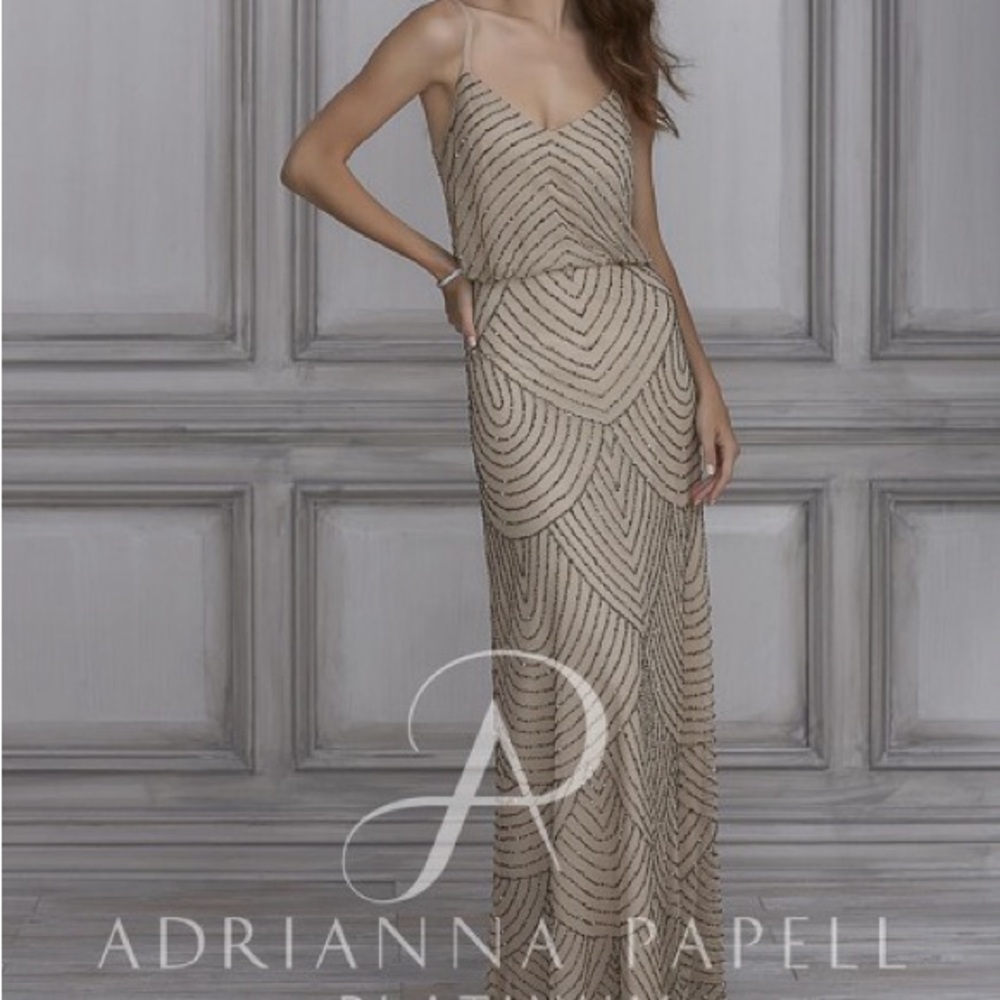 Adrianna Papell Beige Beaded Gown